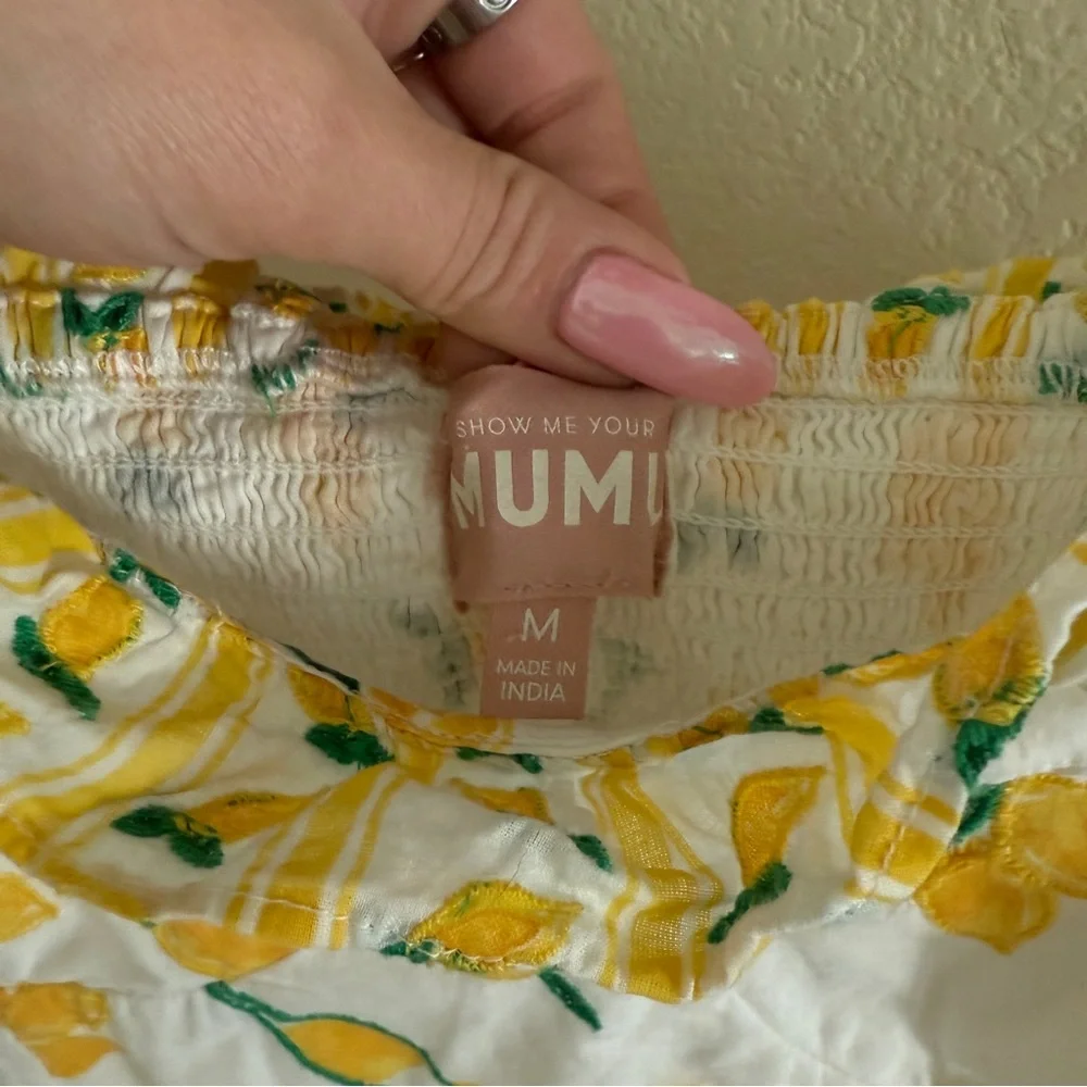 Show me your MUMU Jolene mini dress limoncello embroidery ruffled size M - Picture 6 of 11